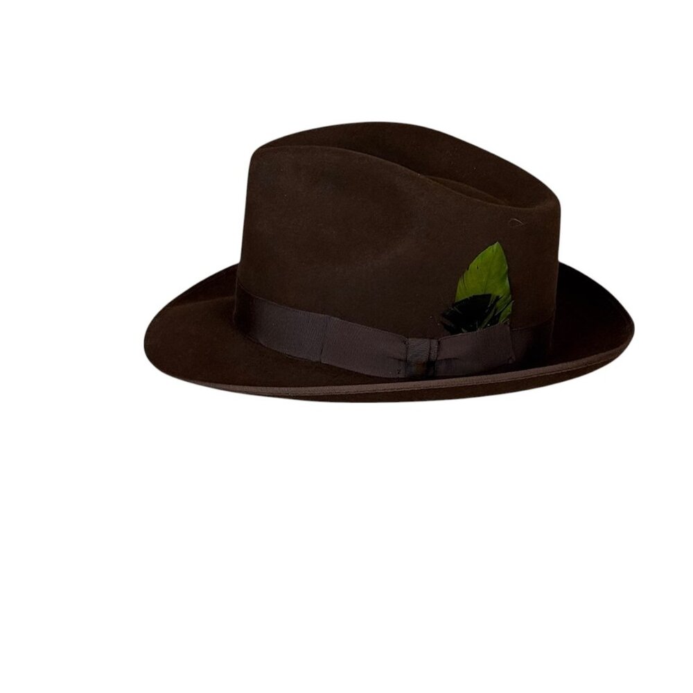 Vintage Wright Fedora Hat Size 6 5/8 Brown Coney Fur 1950s Miraklor -USA - Picture 2 of 10